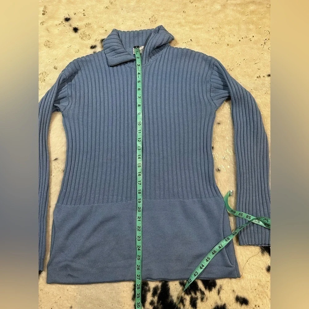 Fendi Women’s Blue Full Zip Collared Ribbed Knit Cardigan Size 10